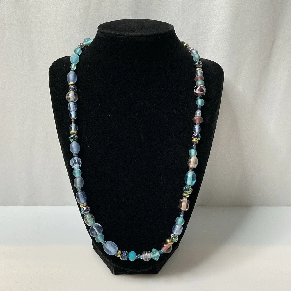Artisan Blue Glass Beaded Necklace 22